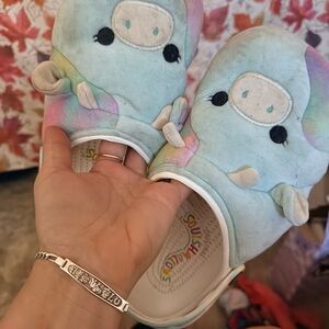 CROCS Kids Plush Tie-Dye Character Slippers - Light Blue, Pink, Green